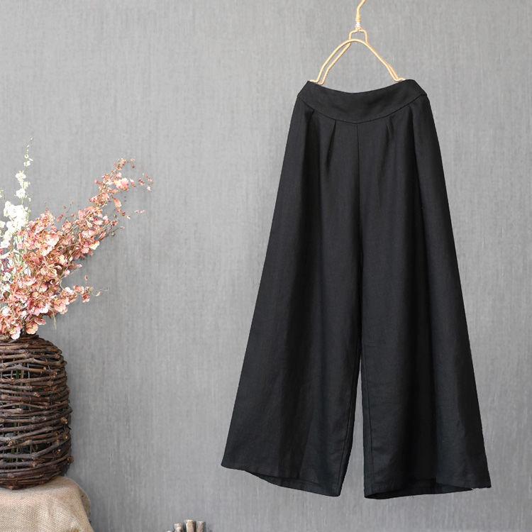 Women's Solid Color Literary Loose Casual Retro Nine-minute Pants Summer Comfortable Wide-legged Pants