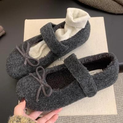 Mao Mao Shoes Women Wear New Fairy Round Head Single Shoes In Autumn and Winter, Bow Versatile Velvet Thermal Cotton Ladyshoes