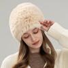 Autumn and Winter New Rabbit Fur Woven Small Round Hat Female Korean Version Warm Ear Protection Bag Head Knitted Fur Hat Shows Small Face