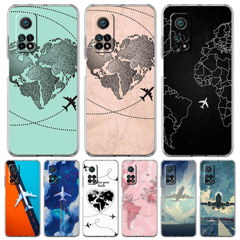 Transparent Phone Case for Xiaomi Mi 14 13 12 11 Ultra 13T Poco X3 NFC F3 F6 Pro Soft TPU Shell Travel-Inspired Airplane Route