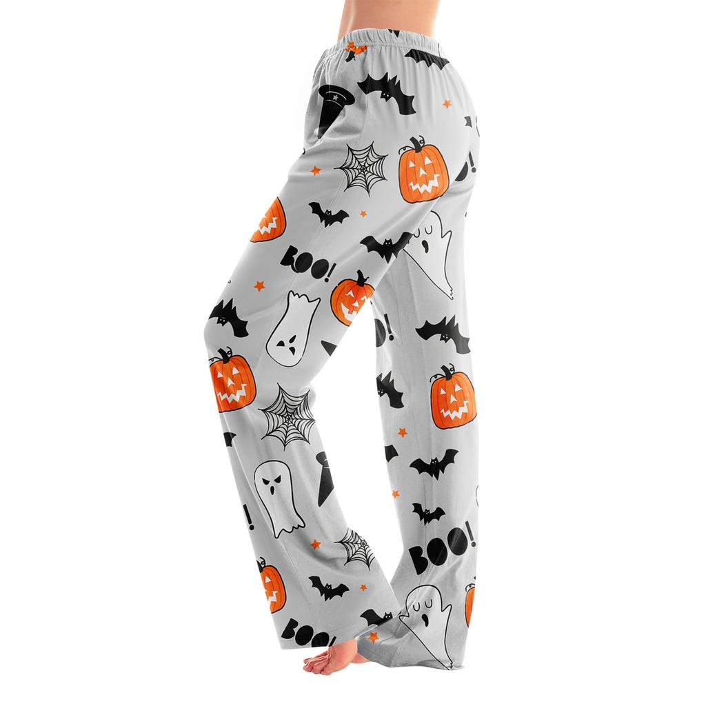 Adult Halloween Print Loose Fit Casual Pajama Pants No Drawstring for Sleep