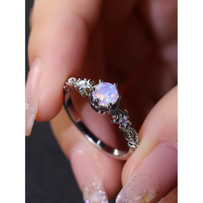 Wish six-claw round opal lace ring niche personality light luxury ring ring no. 6