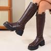 Fashion Thick Bottom Vintage Brown Knee High Boots Women 2025 Winter Chunky Platform High Heel Riding Boots Classic Black Long Booties