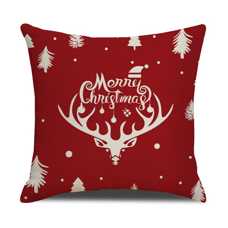 Christmas Pillow Cartoon Red Print Elk Snowflake Sofa Bedroom Linen Cushion Cover