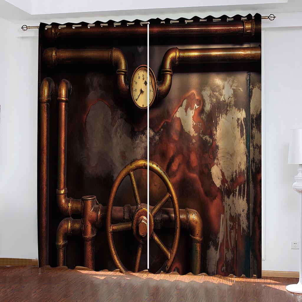 Antikke gjenstander Klokker Nøkler og kjeder Steampunk-inspirasjoner Illustrasjon Gardiner Stue Soverom Vindusgardiner Sett med 2 paneler