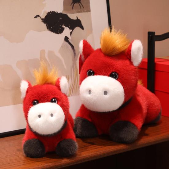 2026 Year of The Horse Plush Toy Red Zodiac Stuffed Animal with PP Cotton Filling Chinese New Year Gift for Office Home Decor