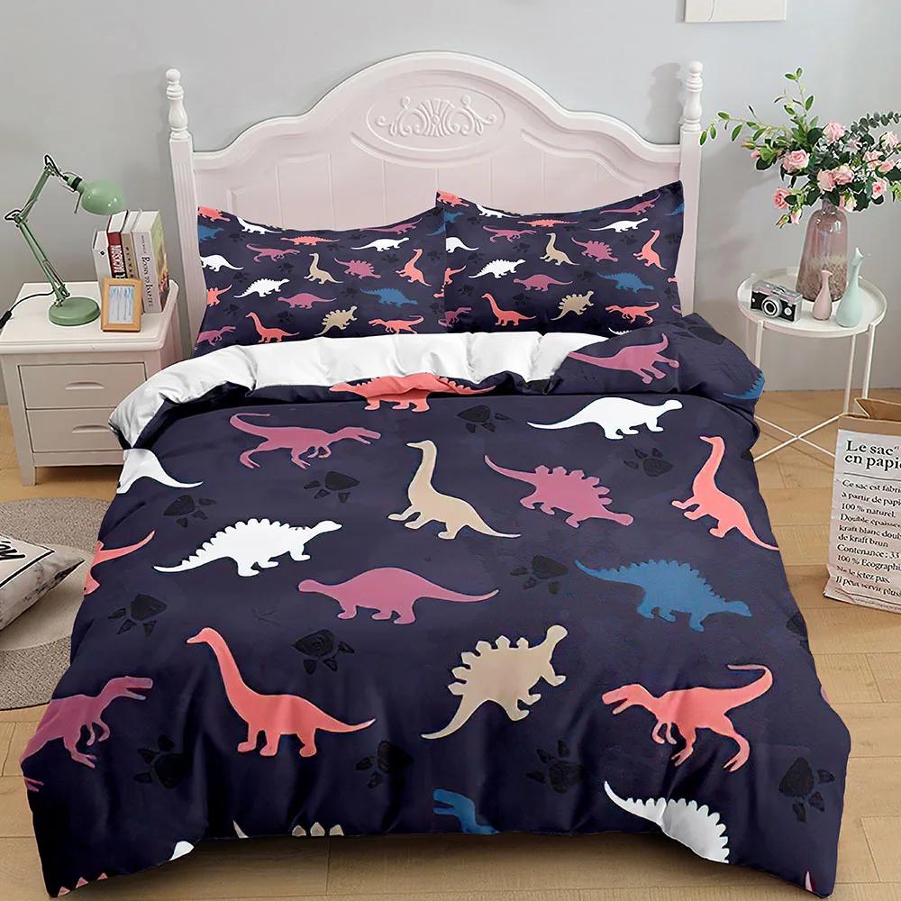 Cartoon Dinosaur Duvet Cover King Queen Size Colorful Jurassic World Animals Theme Bedding Set Kids 2/3Pcs Polyester Quilt Cover