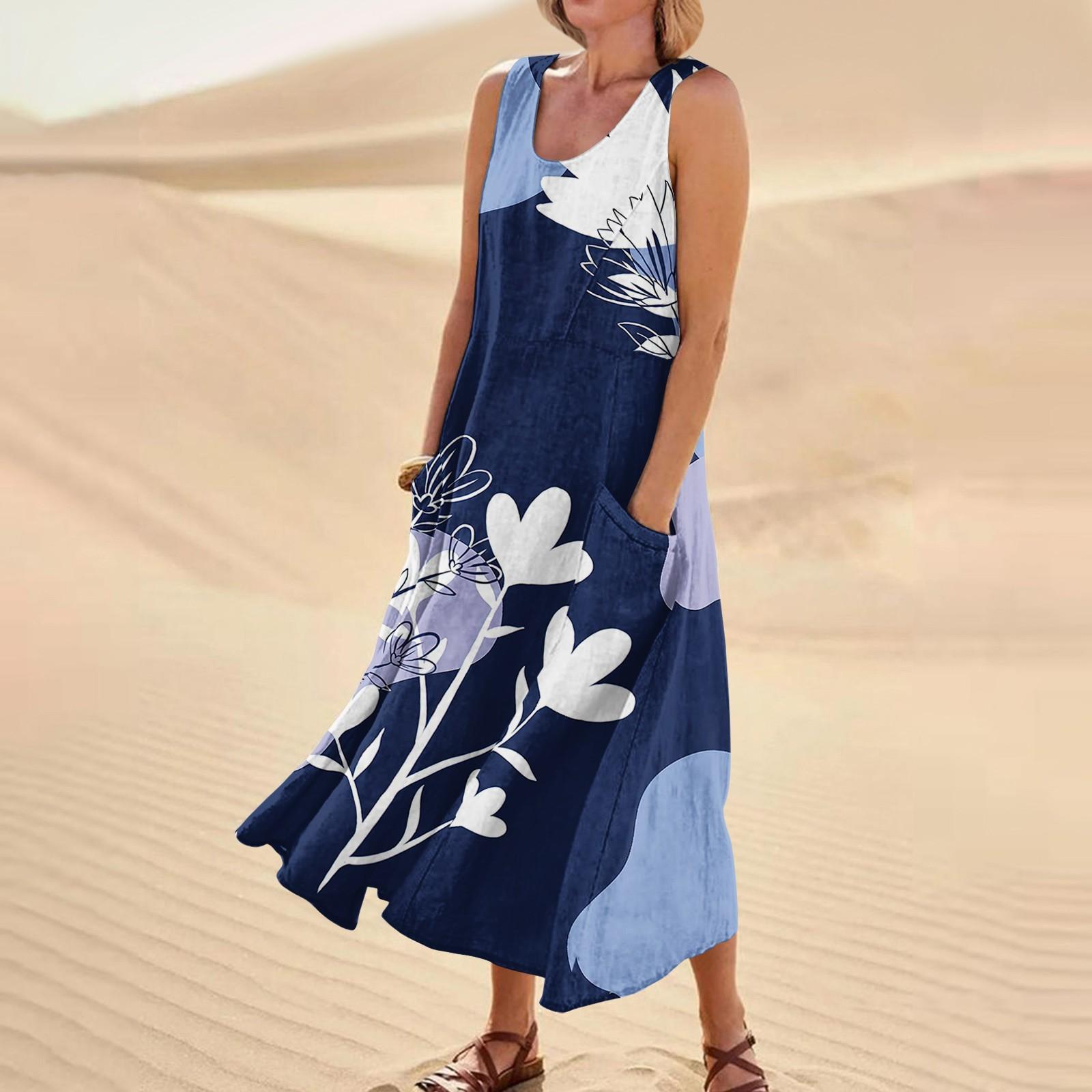 

Жіноча літня сукня. Повсякденні вільні довгі пляжні сукні для відпочинку XL небо синє кольору