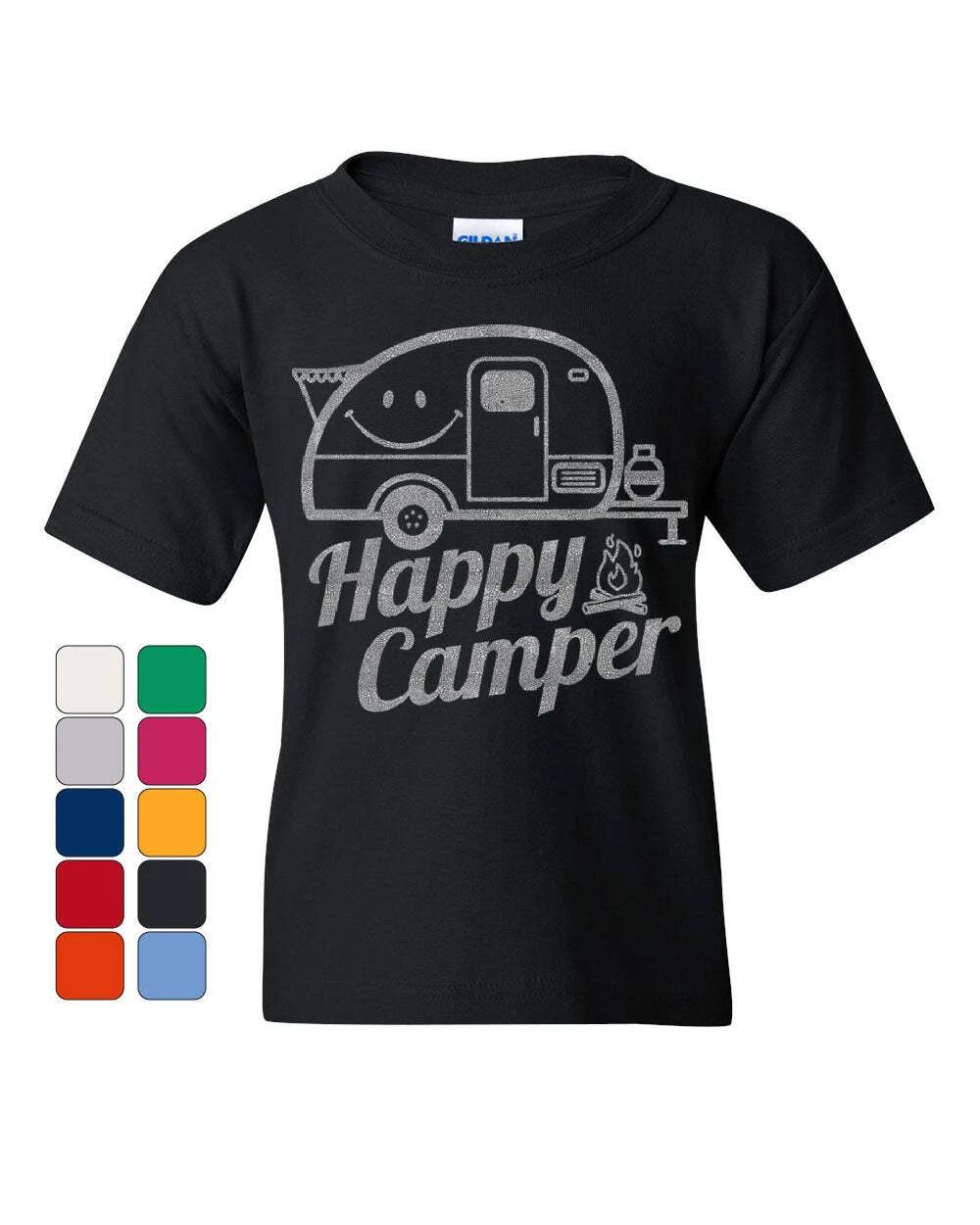 Happy Camper Youth kids boys T-Shirt RV Tourism Camping Summer Nature Travel Kids Tee 140