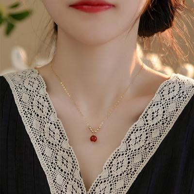Agate Pendant Necklace 14K Gold Personality Tide Necklace Simple Temperament Temperament Collarbone Chain