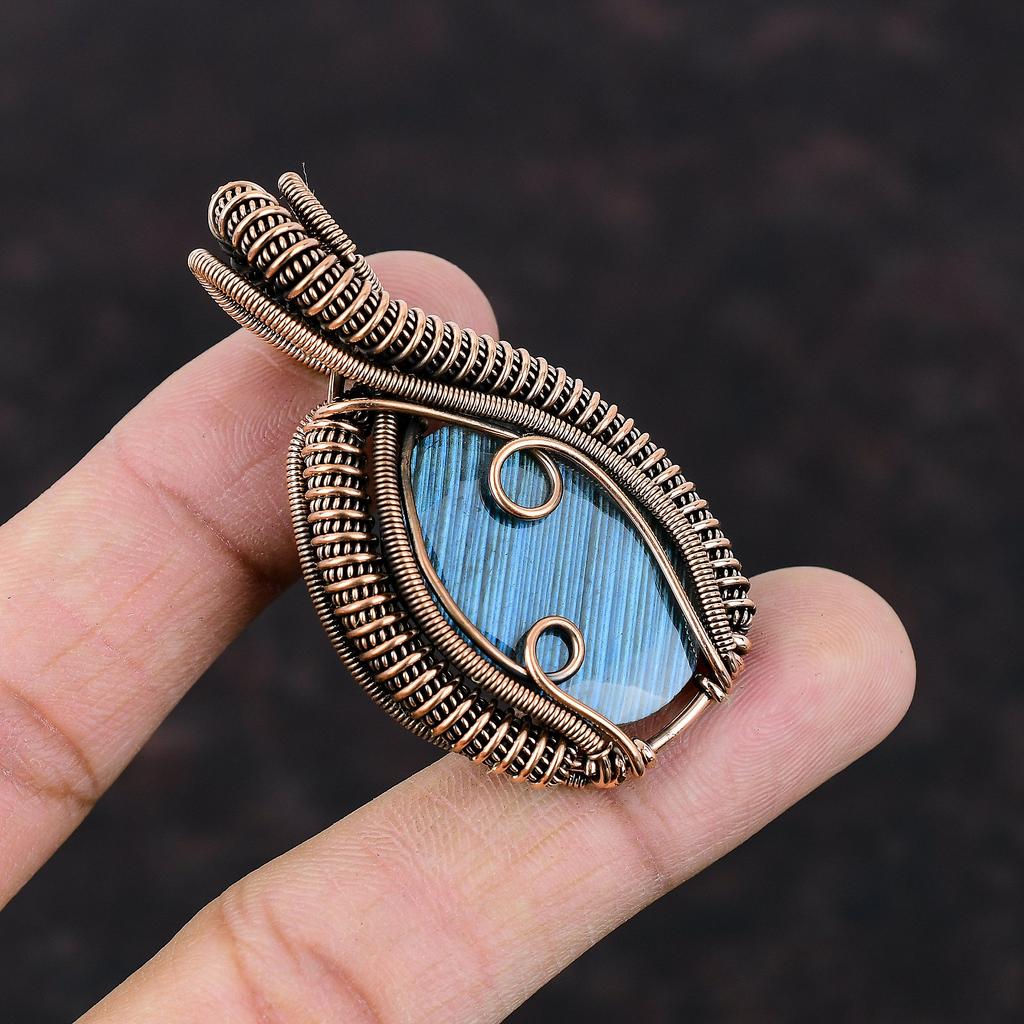 Faceted Labradorite Pendant Copper Wire Wrapped Pendant Handmade Pendant Unique Copper Design Jewelry Real Gemstone Pendant Gift For Mother