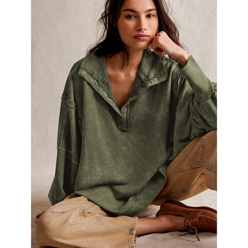 Sweatshirt for Women Trendy Button Henley Neck Pullover Long Sleeve Tops Casual Fall Clothes