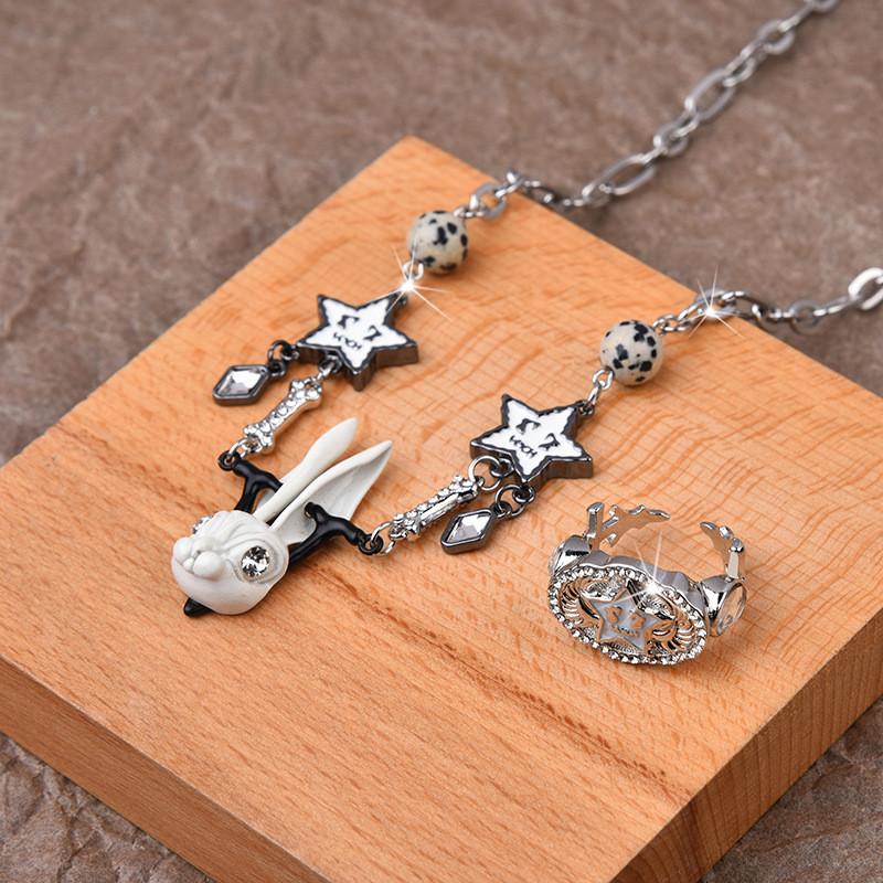 Stylish Titanium Steel Bunny Necklace With Adorable Lucky Star Charm For Trendy Men Women And