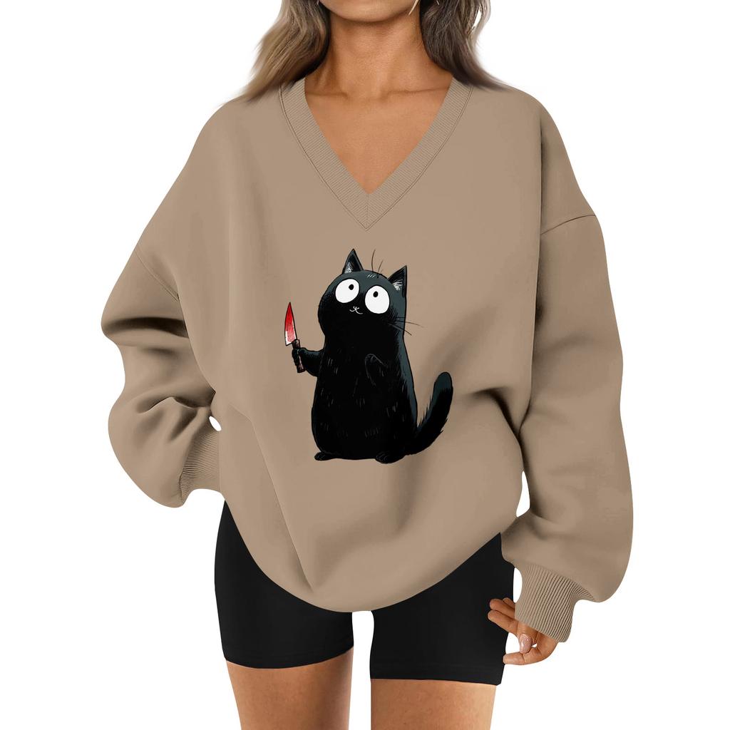Women's V-neck Dropped Shoulder Halloween Print Sports Sweatshirt Top