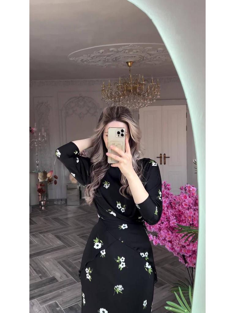 2024 Summer Women's Floral Print Loose Fit Crew Neck Skirt Set
