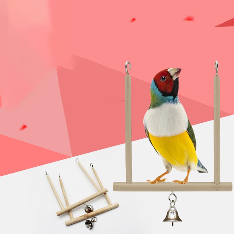 Wooden Birds Cage Perch Parrot Toys Stand Holder Natural Wood Swing Pet Supplies