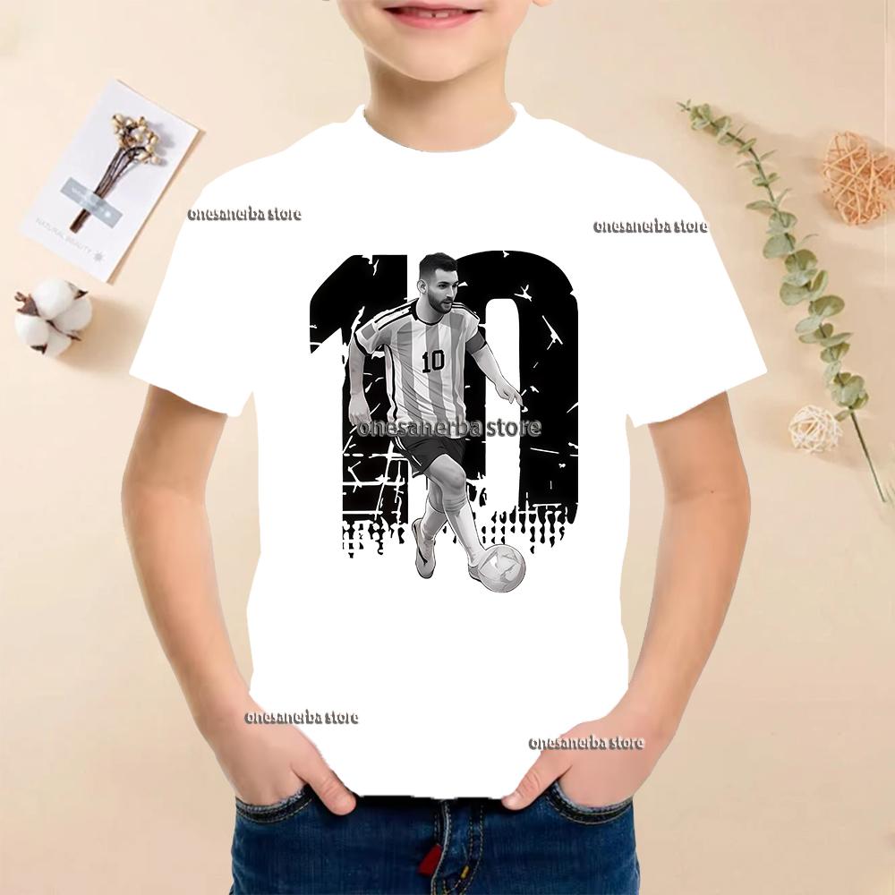 Summer Football Star Idol Cotton Messi Print Children TShirt Kid Teen Clothing Casual Fashion Sports Brand Boy Girl Tee Top