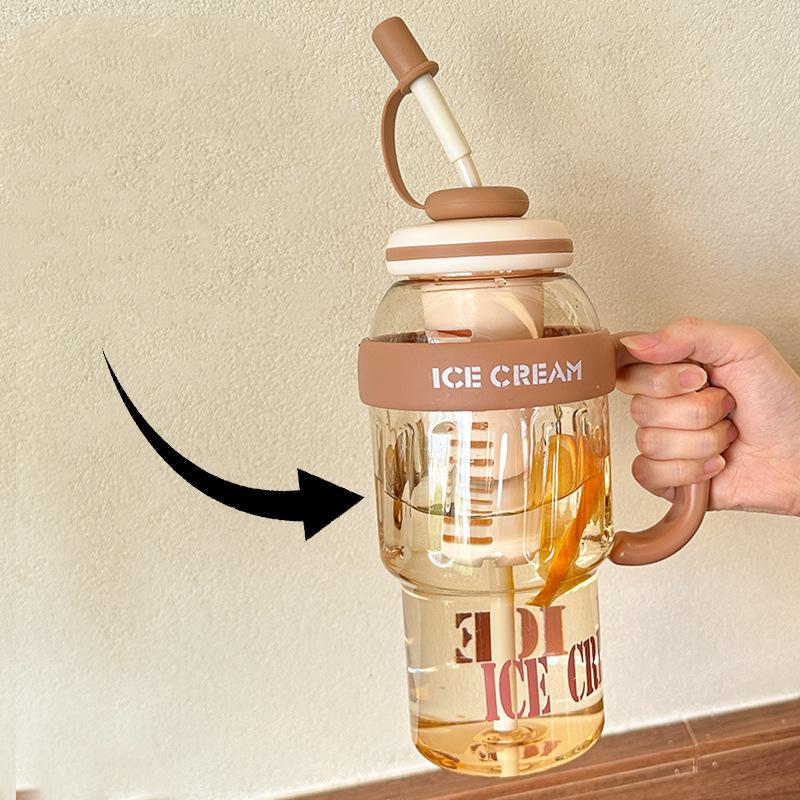 Large Capacity Plastic Cup, Sports Portable Ice Cream Cup, Food Grade High Temperature Resistant Straw Water Cup