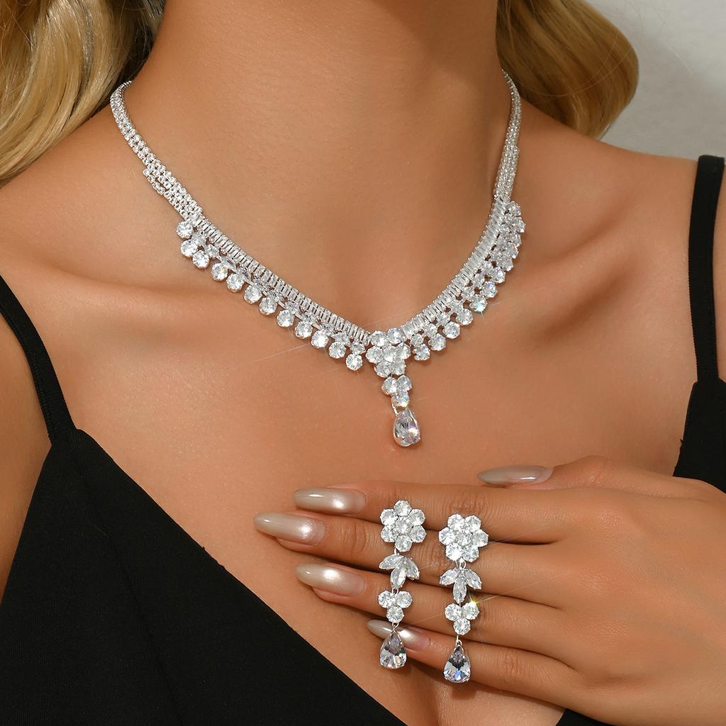 Big-Name Luxury Bridal Set Chain Zircon Set Decoration Wedding Dress Toast Dress Party Necklace Jewelry Gift