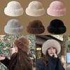 Women's Fluffy Fur Bucket Hat Plush Winter Fisherman Cap Warm Thick Hat for Snowy Days Christmas Gifts