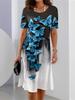 Vintage Floral Print Summer Dress for Women Long Sleeve Comfortable Knee Length Casual Dress with Pockets O Neck