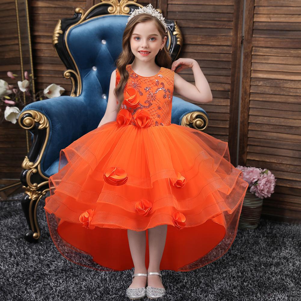

Girls formal dresses, princess-style dresses with trains catwalk outfits for girls, hostess outfits, piano recital outfits tulle skirts evening gowns 160cm помаранчевий