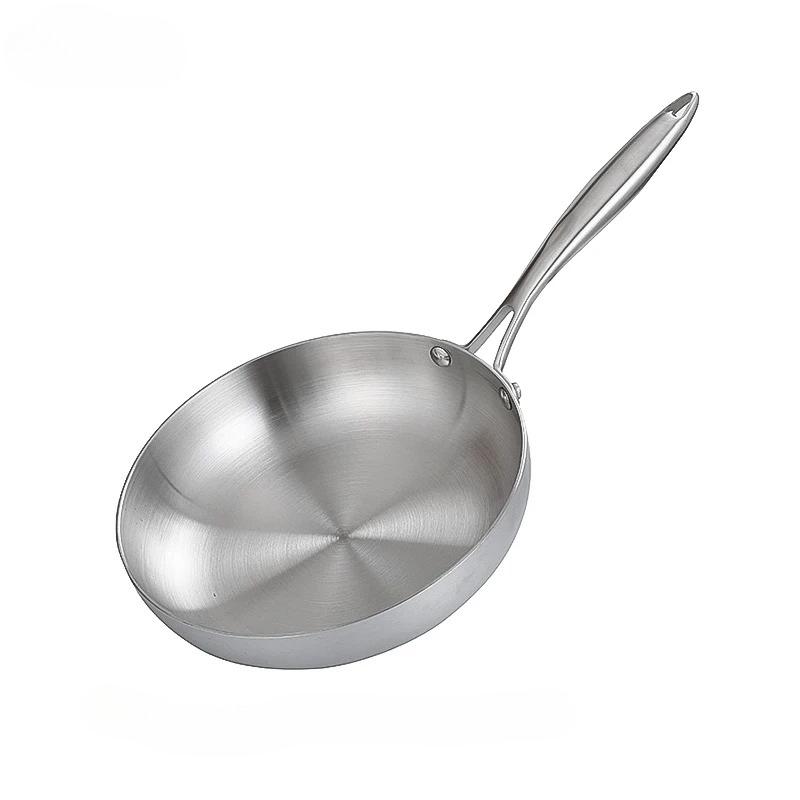 304 Stainless Steel Frying Pan Uncoated NonStick Skillet Steak Pot Kitchen Cookware for Gas & Induction Cooker