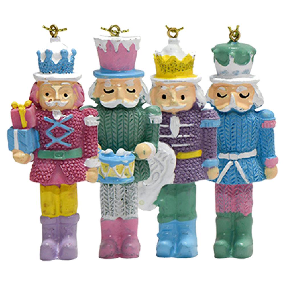Nutcracker Christmas Decoration Portable 4 Pieces Christmas Ornaments Hand Painted Nutcracker Figures Wood Christmas Nutcrackers