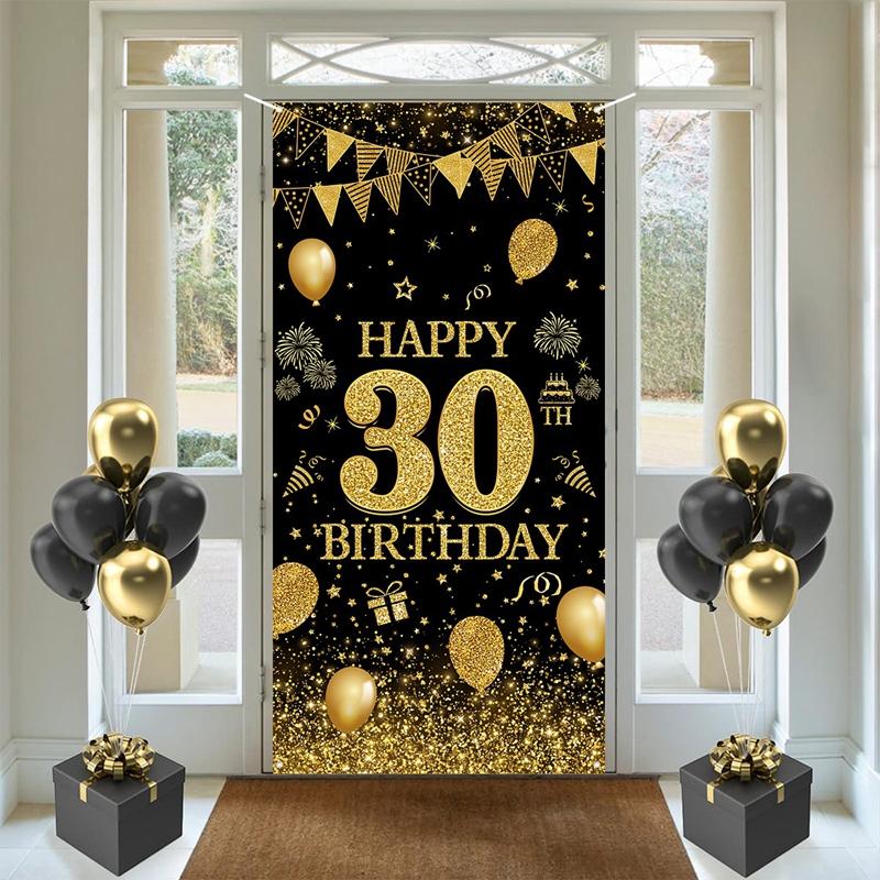 Black Gold Flag Door Hanging Banner 18th 30th 40th 50th Birthday Party Decorations Adult 30 40 50 60Year Birthday Party Supplies