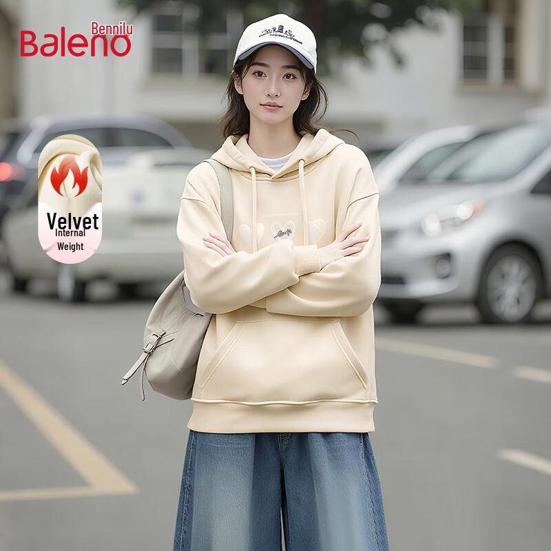 Baleno Women's Plush Lined Hooded Sweatshirt with Heart Print