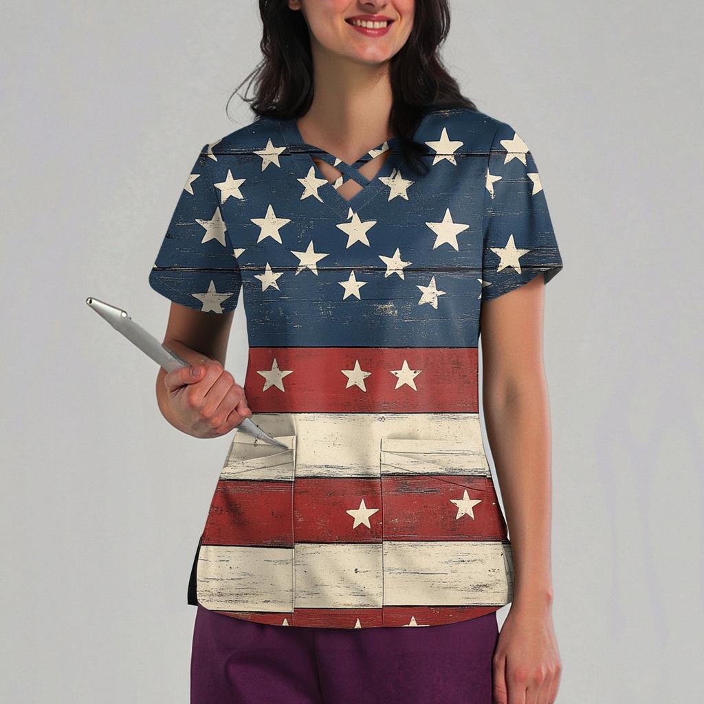 Women's Loose Independence Day Printed Top Short Sleeve T-shirt Pullover