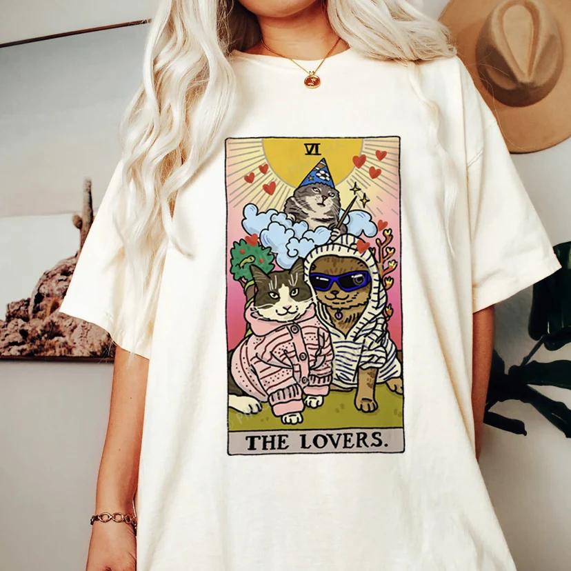 Fashion Tarot Cat Kawaii Womens Tshirt Womens Tshirt Cartoon Cute Pattern Tshirt Short Sleeve T Shirt Womens Plus Size S