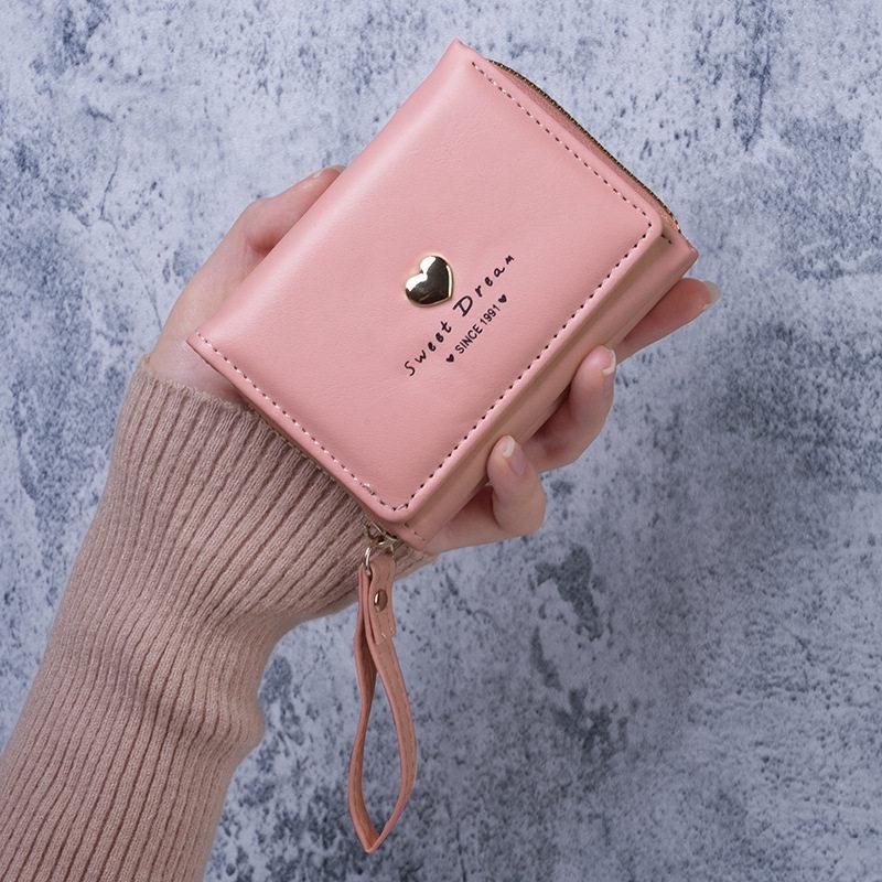 Women's Heart-Shaped Mini Coin Purse & Card Holder - Cute Three-Fold Zipper Wallet with Large Capacity