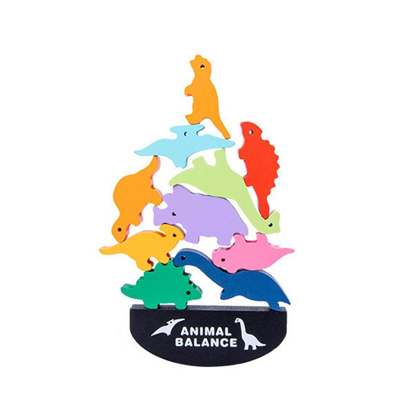 Dinosaur Stacking Toy Building Blocks Wooden Animal Shaped Balance Stacking Toys Educational Toys for Kids Children’s Christmas Birthday