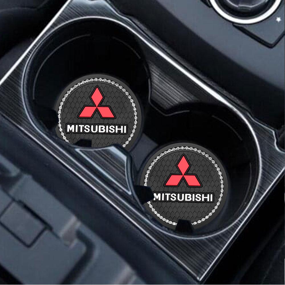 1/2Pcs Car Cup Anti-Slip Carbon Coaster Bottle Pad Interior Accessories For Mitsubishi 9 Ralliart ASX L200 Colt Outlander Pajero