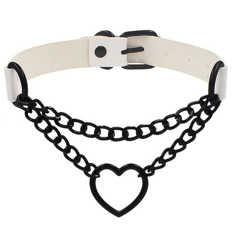 Eco-friendly PU Leather European and American Harajuku Peach Heart Black Chain Collar Necklace Necklace Trend Love Collar Neck Neck Collarbone Chain