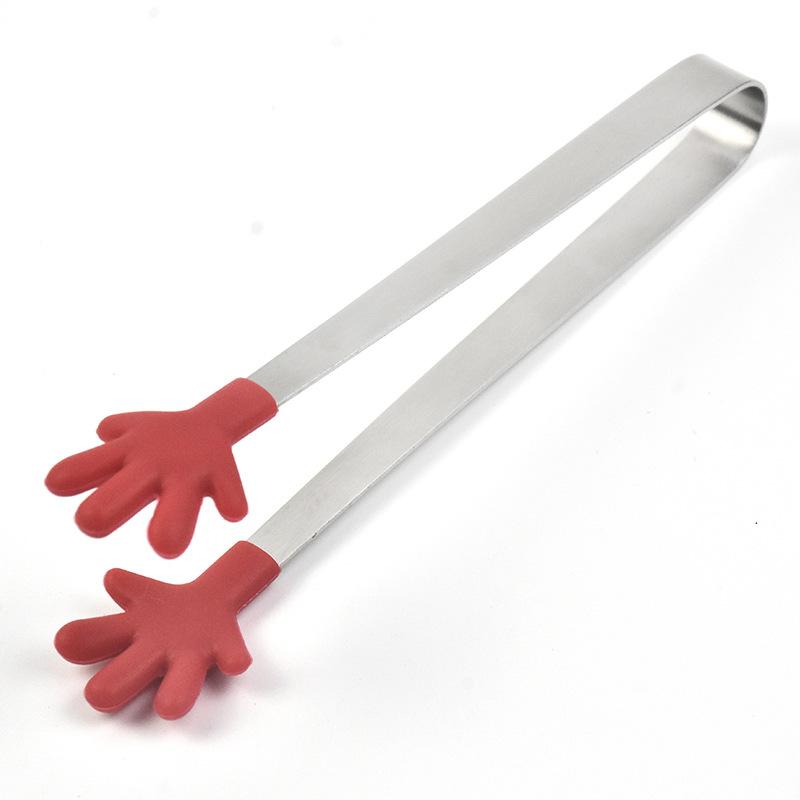 Creative Silicone Stainless Steel Mini Snack Food Tongs Non-slip Handles BBQ Bread Ice Cube Clip Kitchen Accessories Wholesale
