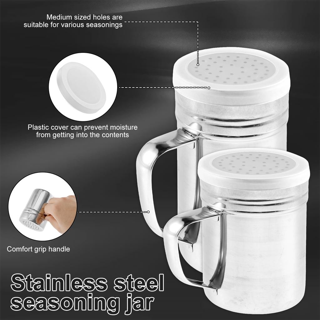 10/14oz Salt Shaker Stainless Steel Spice Dispenser Seasoning Spice Shaker Central Hole Spice Jar with Plastic Lid Kitchen Tools