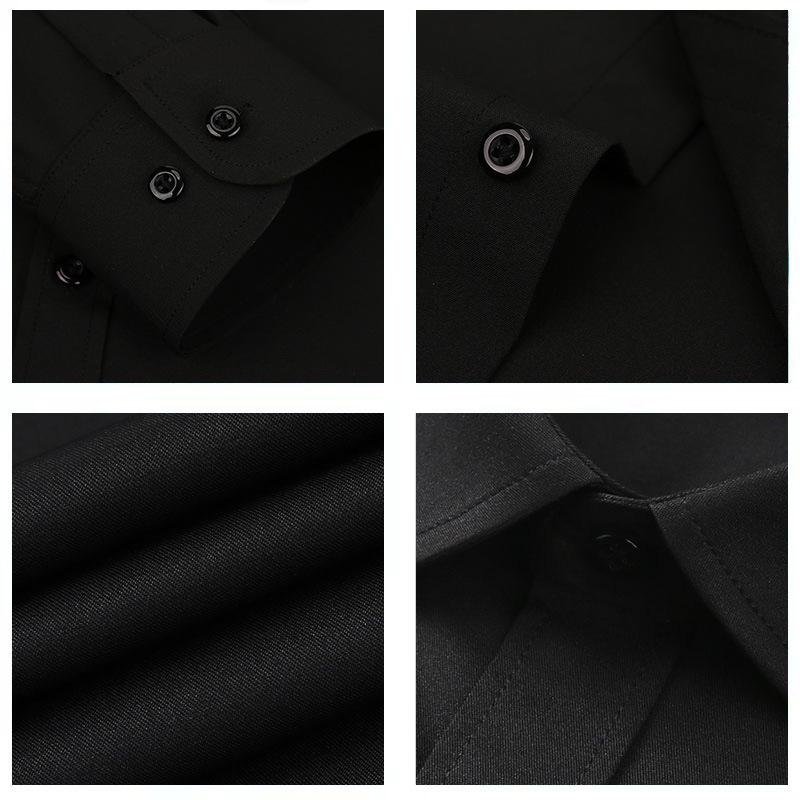 Men's Long-sleeved White Shirt: Breathable, Stretchy, Crease-resistant, Plain-coloured Business Shirt