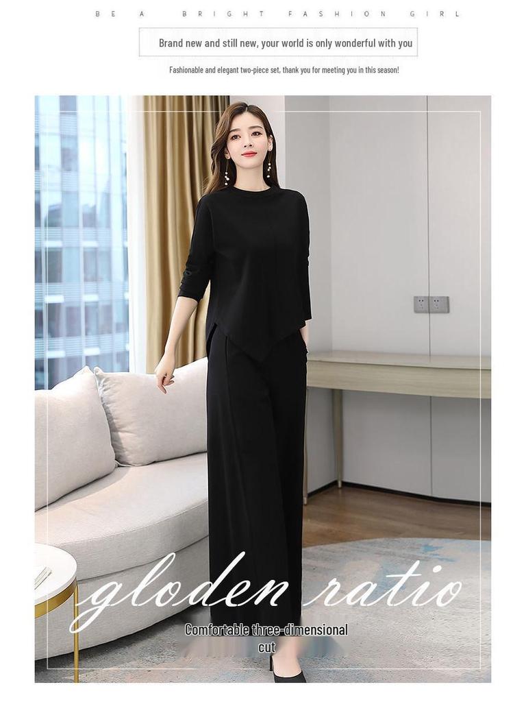 Elegant Wide-Leg Pants and Blazer Set - Slimming and Stylish for Mature Women In Spring and Autumn