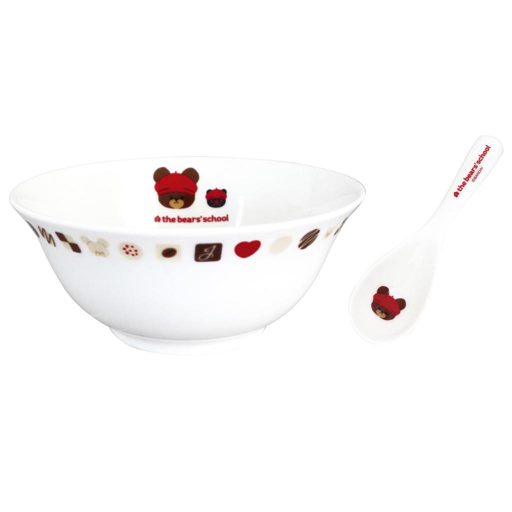 Ramen Bowl Rice Spoon Microwave and Dishwasher Made in 789744 "The Bears' School" Jackie's & Set, Safe, Jackie's Chocolate, Japan,