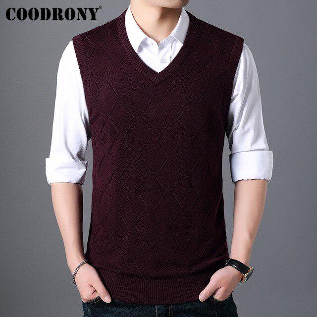 Mens Sweater Autumn Winter Sweater V -Neck Sleeveless Vest Pull Homme Knitted Cashmere Wool Pullover