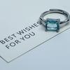 Elegant Blue Zircon Square Ring In French Light Luxury Style