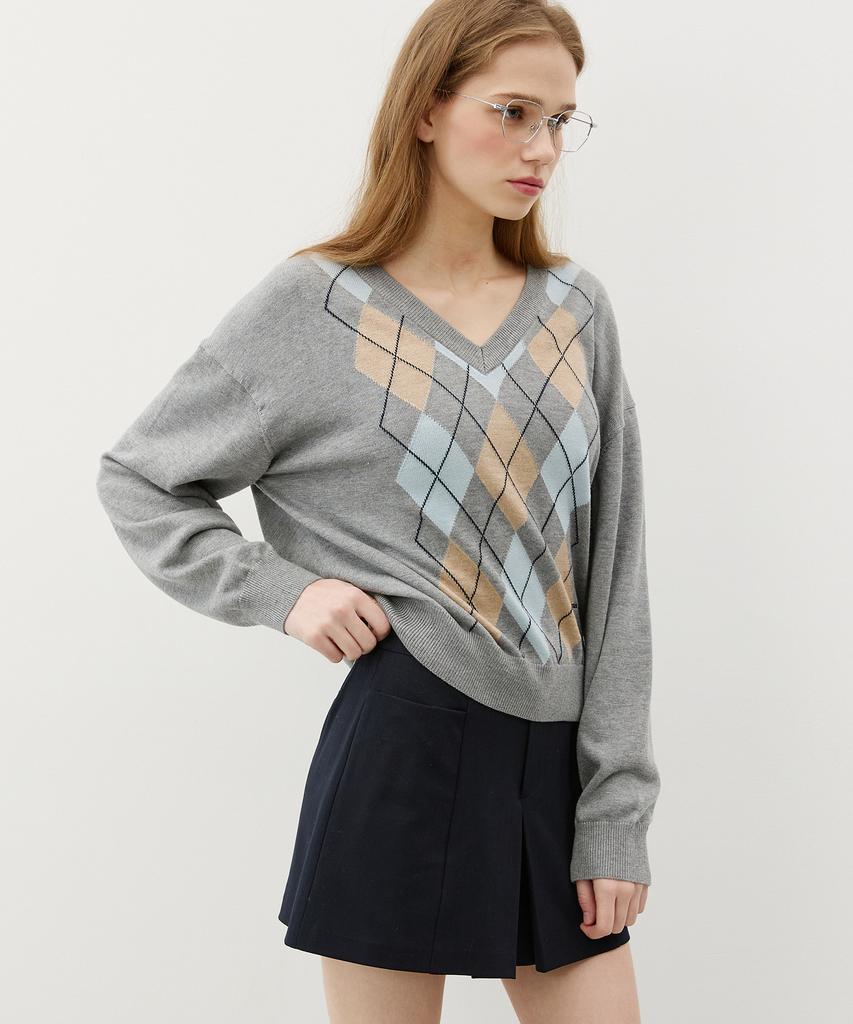 CITYBREEZE Argyle V-Neck Knit_Grey