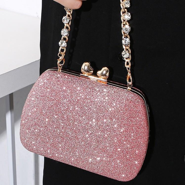 High Quality Pu Square Clutch With Rhinestone Heart Decor For Party And Night Out