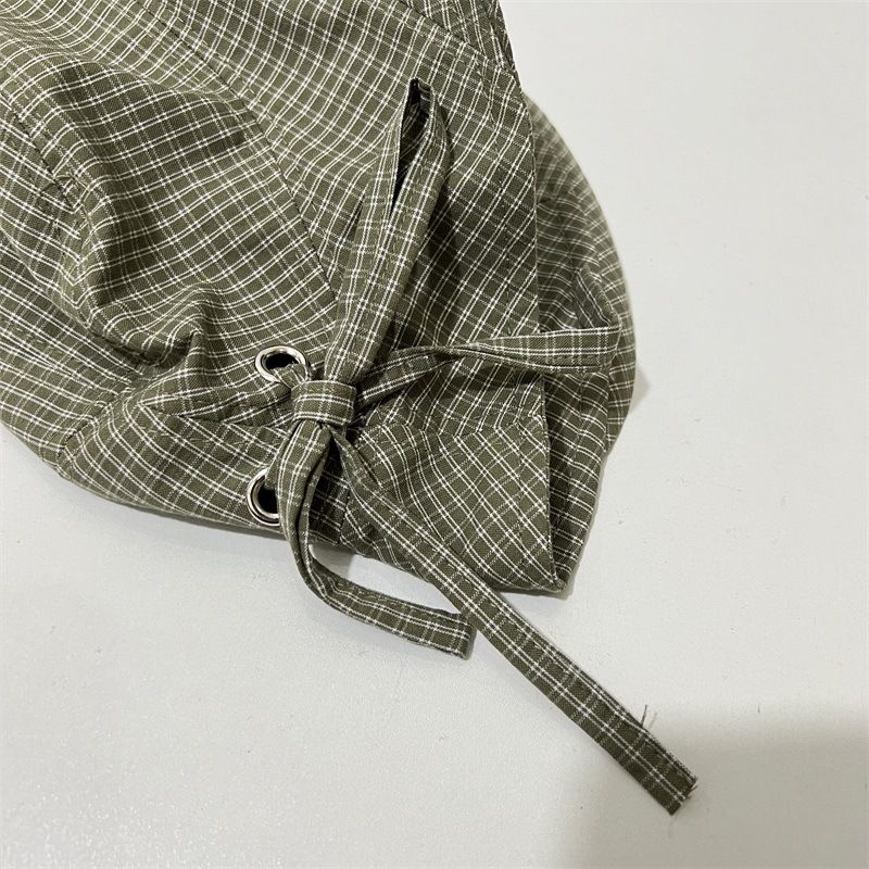 Spring and Summer Plaid Crimped Bucket Hat Women's Big Eaves Quick-drying Sunshade Sunscreen Basin Hat