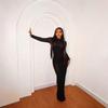 European and American Women's Clothing   Spring New Ins Style Sexy Flocking Thin Zipper Perspective Dress Women 111111