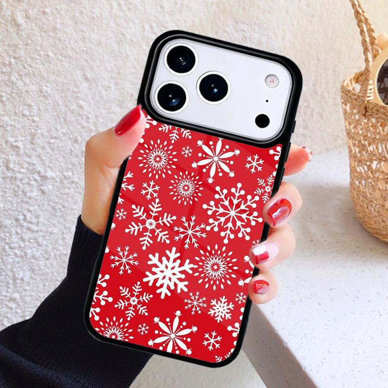 Winter Snowflakes Red Phone Case For iPhone 17 Air 16 15 14 13 12 11 Pro Max Plus