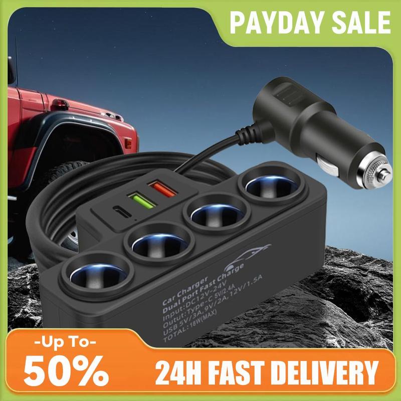 QC3.0+PD 3.1A Car USB Charger 12V-24V 4-Socket Car Cigarette Lighter Splitter 120W Phone Power Adapter USB Phone Charger Adapter