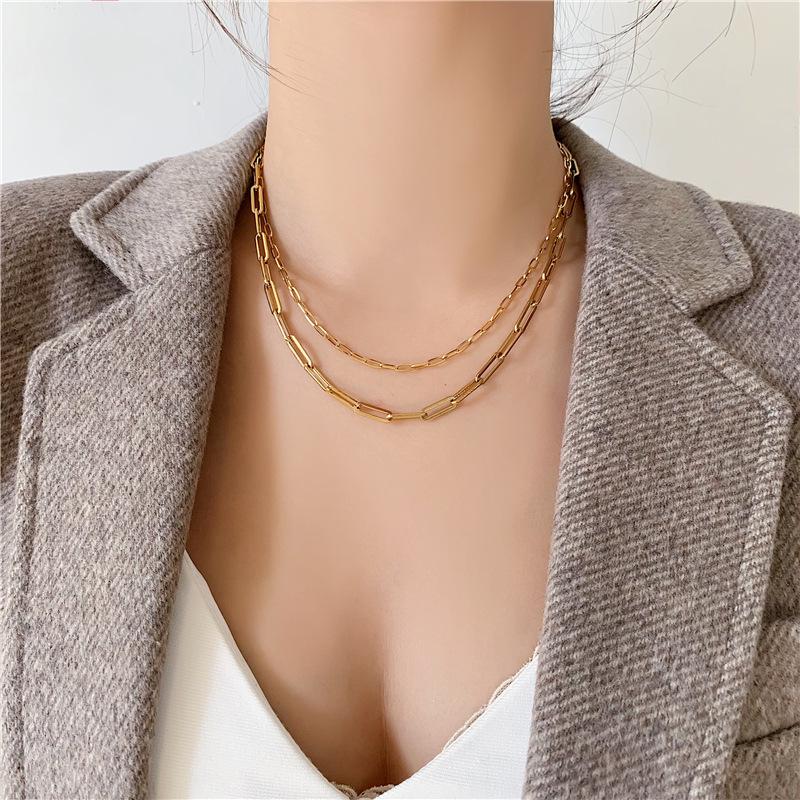 18K Gold-Plated Titanium Steel Necklace - Thick Chain Clavicle Design Inspired by Japan, Korea, Europe, and America